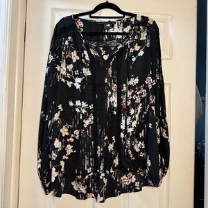 White House Black Market Black Floral Blouse